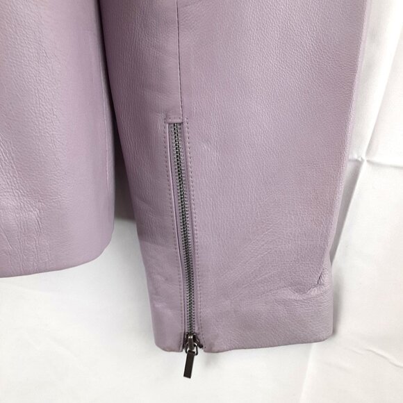 Prague Leather Jacket Large Lavender Zip Pocket Spots? Lined Minimalist Stylish - Picture 3 of 8